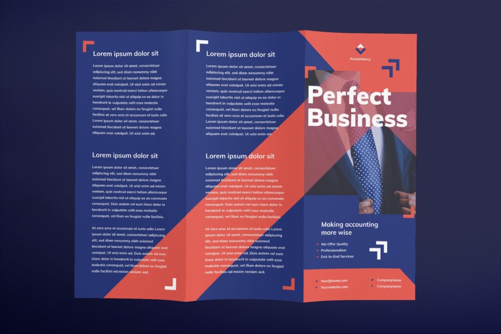 红色几何拼图横幅折页模板素材下载Accountancy Firm Brochure Trifold插图1