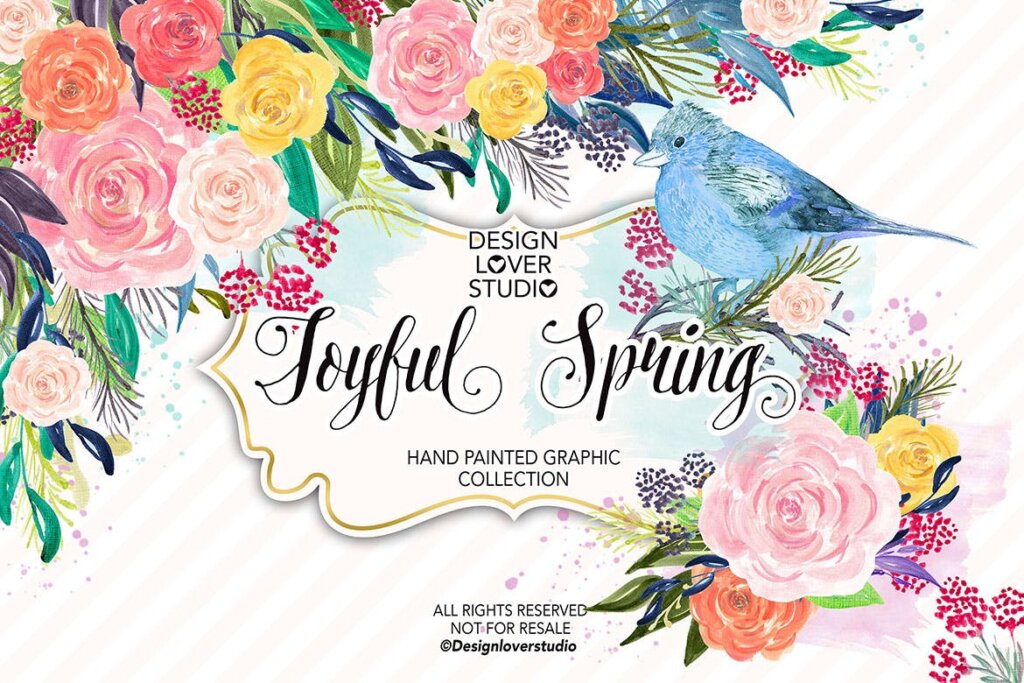 牡丹花卉装饰图案纹理/花环装饰图案纹理素材Acrylic JOYFUL SPRING design插图1