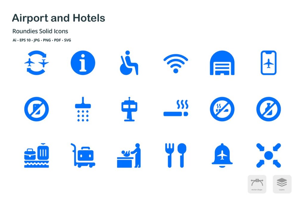 机场和酒店图标线性图标源文件下载Airport and Hotels Roundies Solid Glyph Icons插图1
