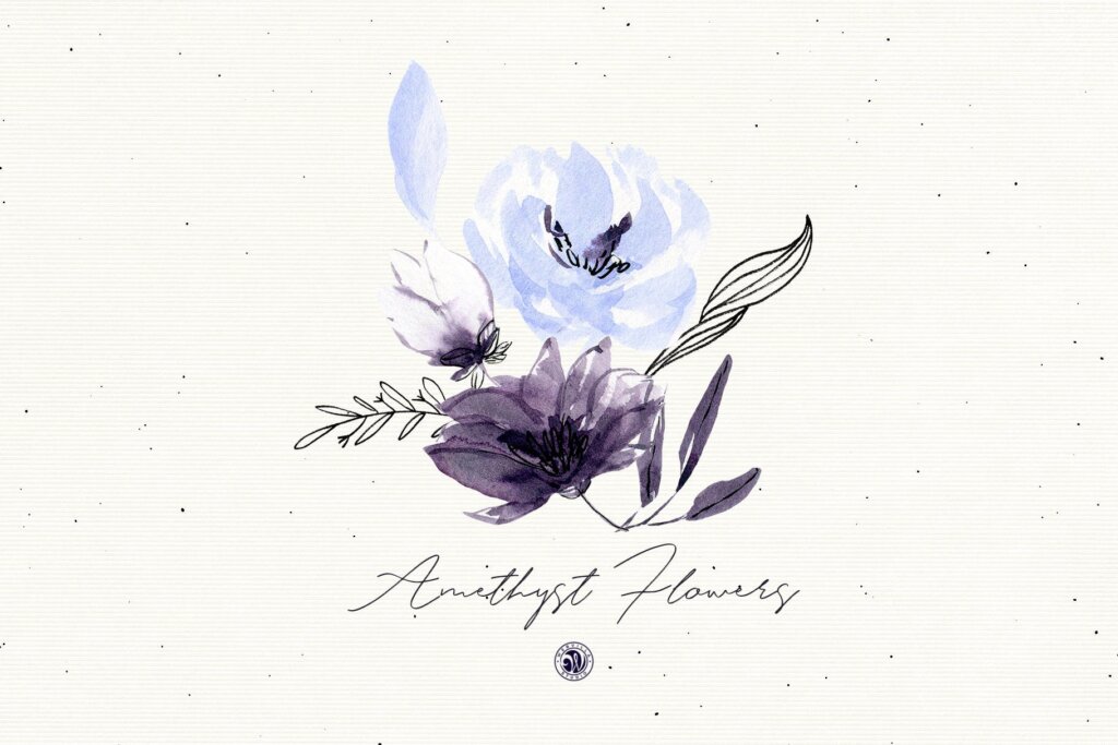 紫水晶花手绘花卉水彩艺术装饰图案纹理素材Amethyst Flowers ZHTZMU插图1