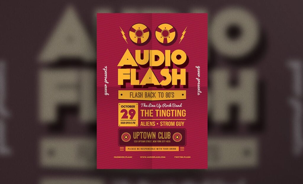 文艺优雅粉红色海报传单模板素材下载Audio Flash Music Flyer插图1