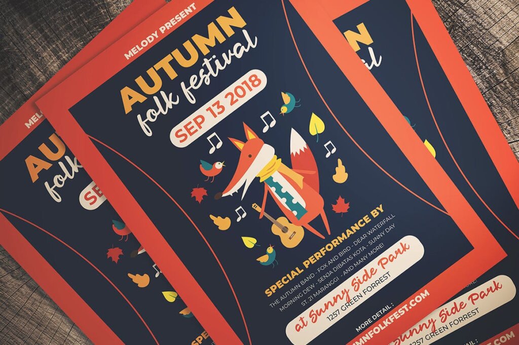 秋季民俗节日宣传单海报模板素材下载Autumn Folk Fest Flyer插图1