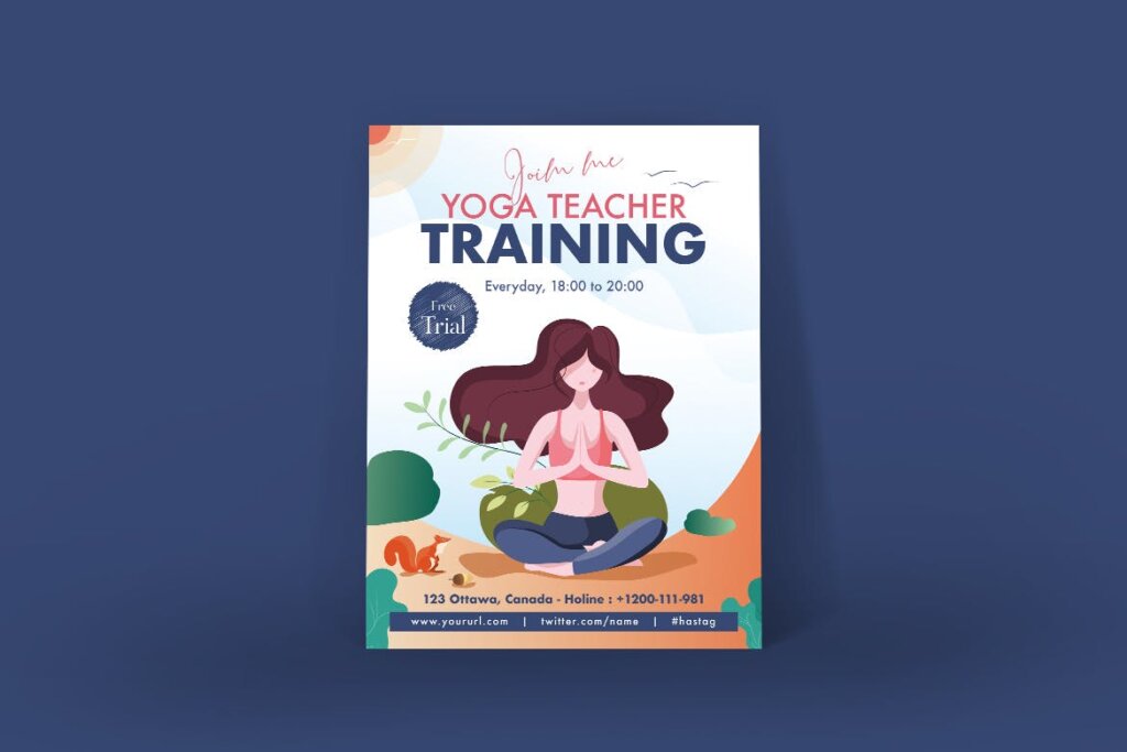 按摩医疗打坐服务传单海报模版素材下载Beautiful Girl Yoga Training Poster Illustrator插图1