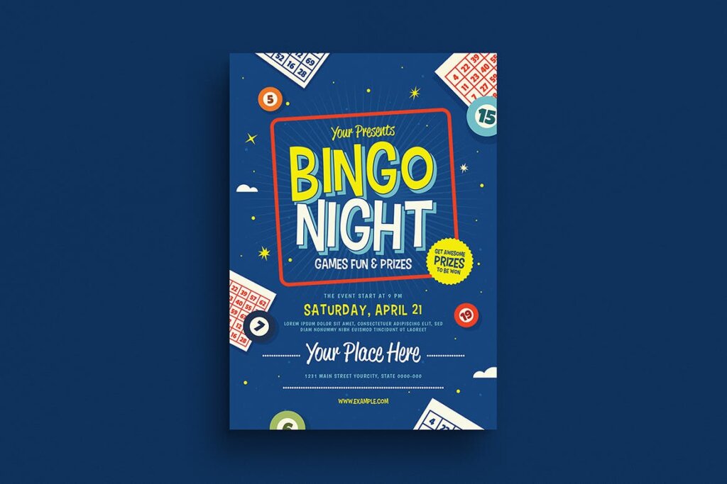 矢量扁平化插图素材模版传单海报下载Bingo Night Event Flyer插图1