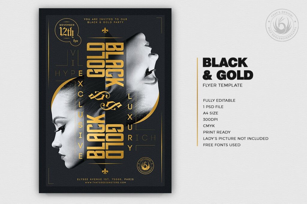黑色和金色艺术展览传单模板海报模版素材下载插图1