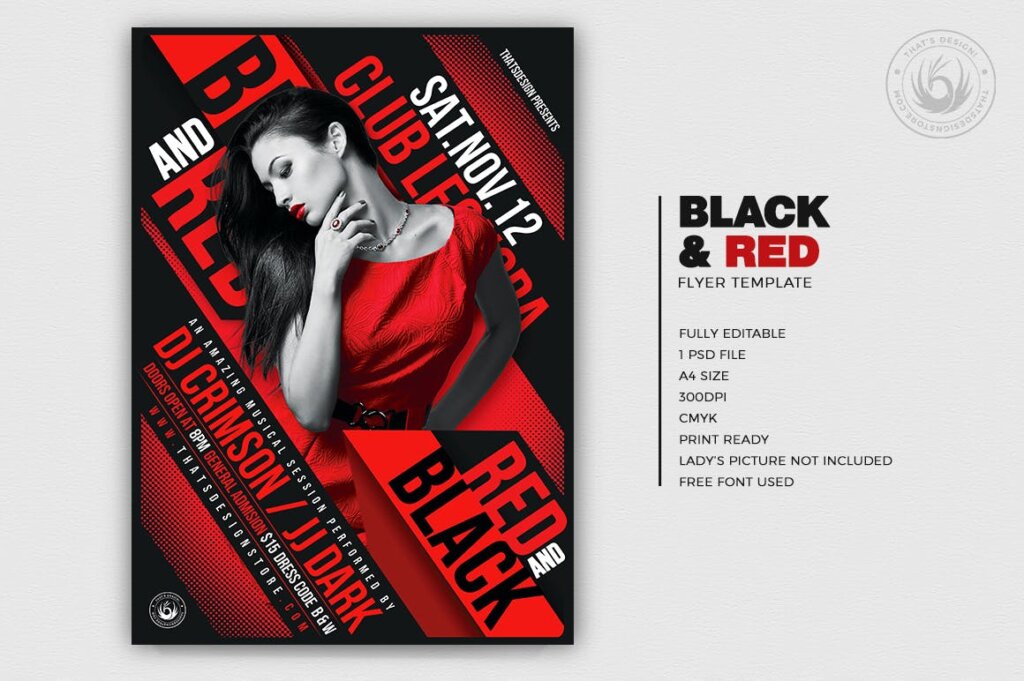 黑色和红色派对传单海报模板Black and Red Party Flyer Template V1插图1