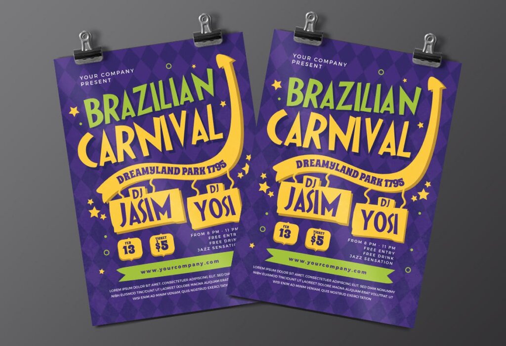 狂欢节海报传单模版素材下载Brazilian Carnival Flyer插图1