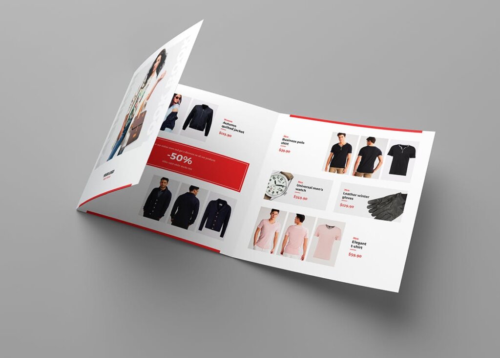 服装大促销宣传折页模版素材下载Brochure Fashion Look Book Tri Fold Square插图1