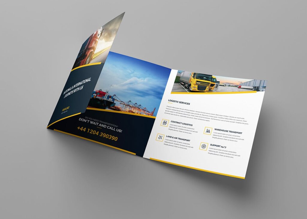 集装箱物流运输行业产品三折页模板素材下载Brochure Logistic Tri Fold Square插图1