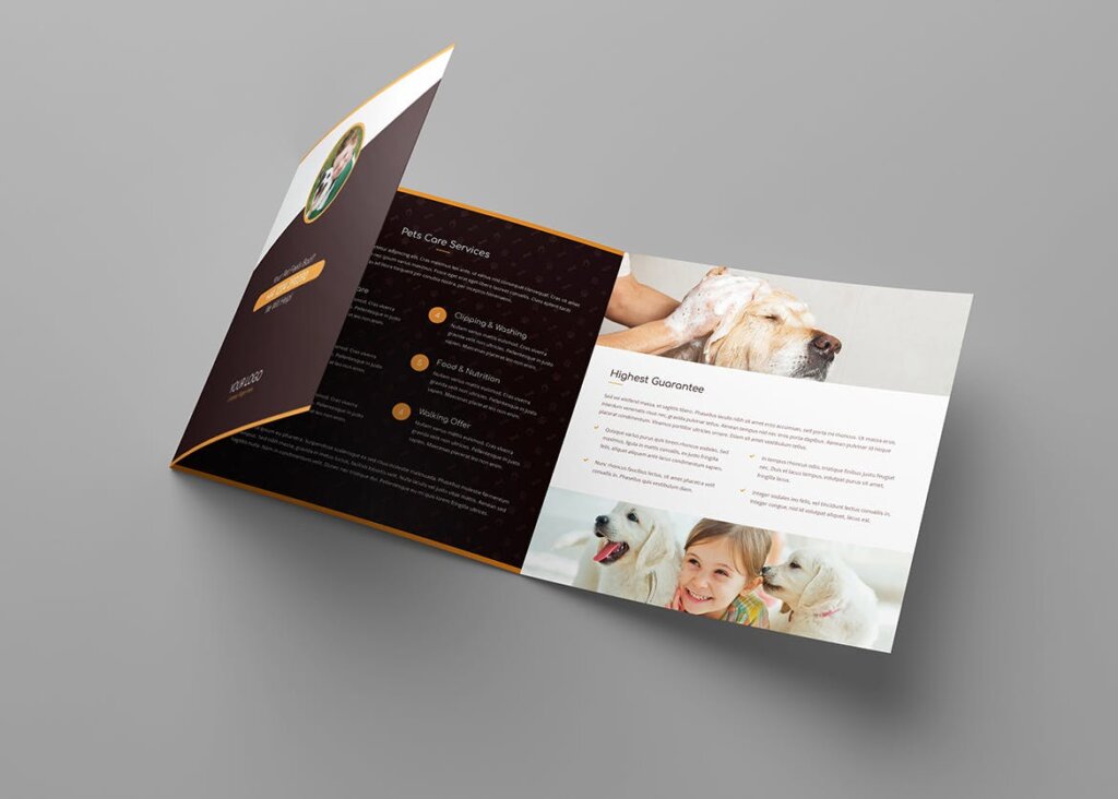 宠物医疗/兽医宠物两折页模板素材下载Brochure Pets Care Tri Fold Square插图1