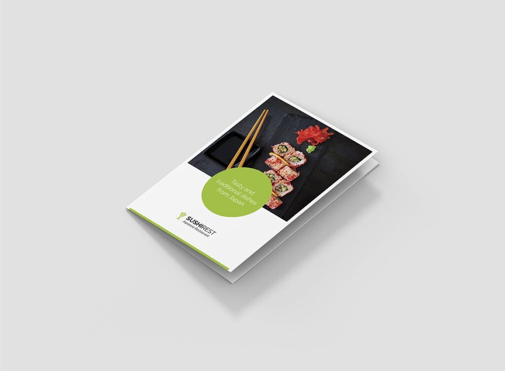 品牌烤肉/寿司日本料理三折页印刷品模版素材下载Brochure Sushi Restaurant Tri Fold A5插图1