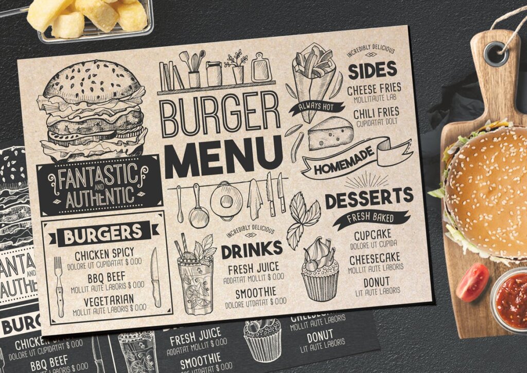 汉堡食品菜单高级餐厅菜单模板素材Burger Food Menu Template插图1