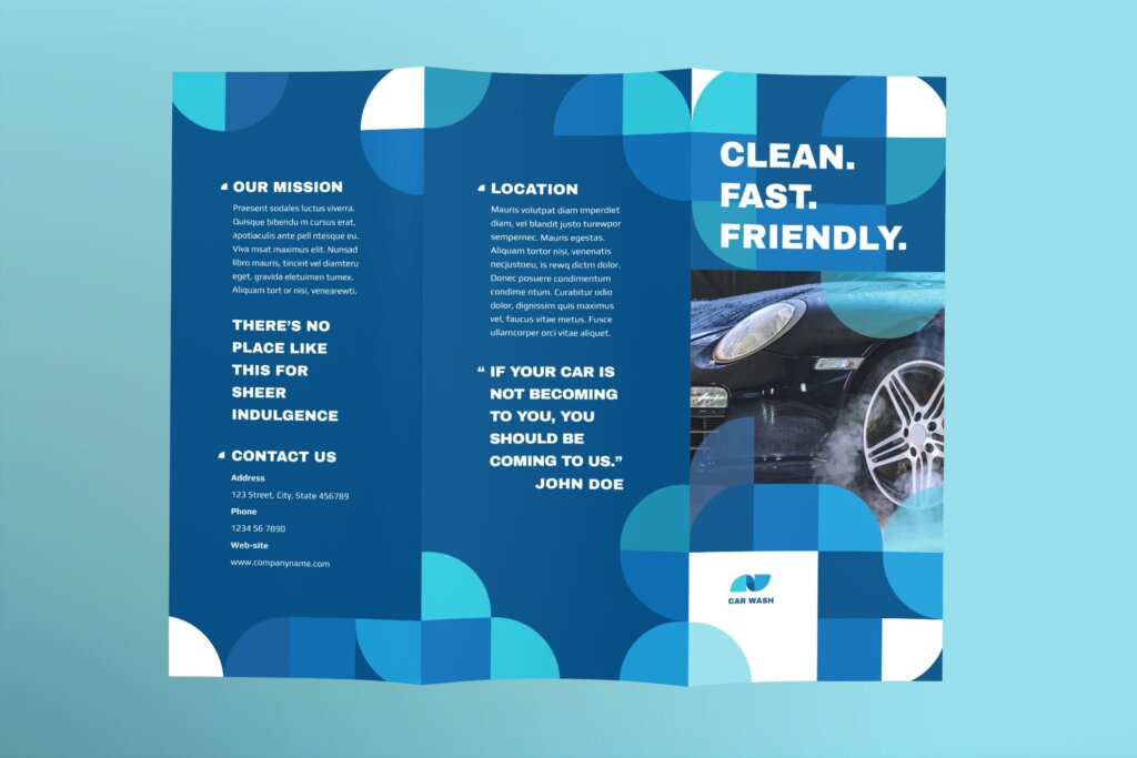 洗车手册三折页传单模板素材下载Car Wash Brochure Trifold插图1
