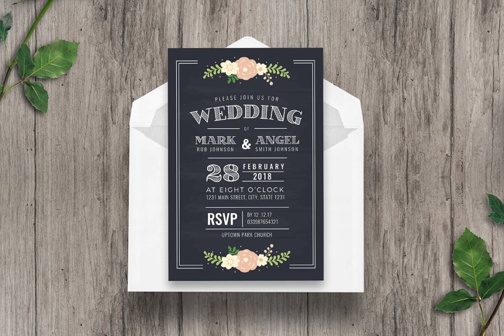 婚礼邀请函传单海报模板素材下载Chalkboard style wedding invitation插图1