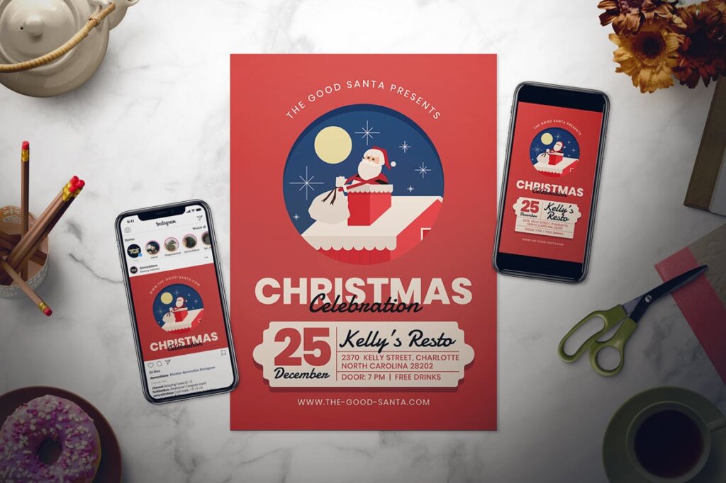 圣诞老人矢量插图传单海报模版素材下载NYZCB3E插图1