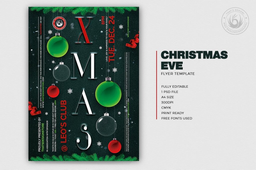 精致文艺平安夜/圣诞节传单海报模板Christmas Eve Flyer Template V13插图1