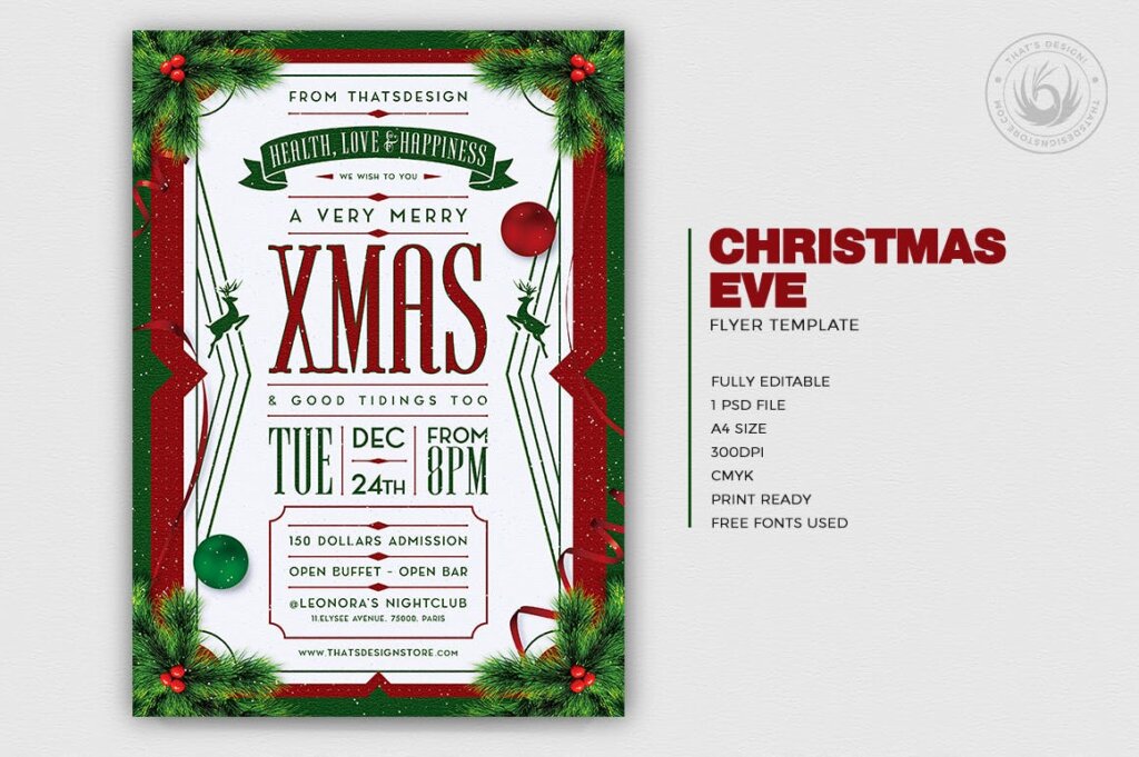 圣诞节海报传单模版素材下载Christmas Eve Flyer Template V8插图1