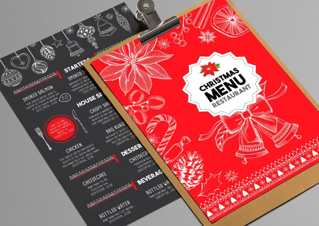 红黑设计风格圣诞菜单餐厅传单海报模板素材Christmas Menu Restaurant Template 2QVJR2插图1