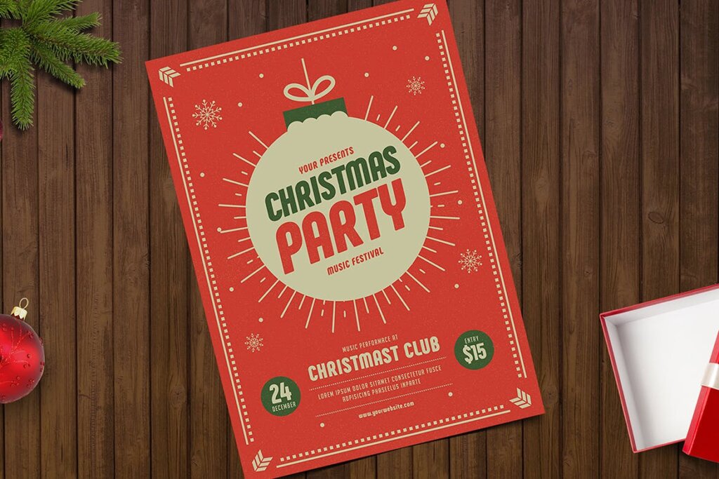 圣诞节海报宣传单素材模板Christmas Party Flyer KY4WS2插图1