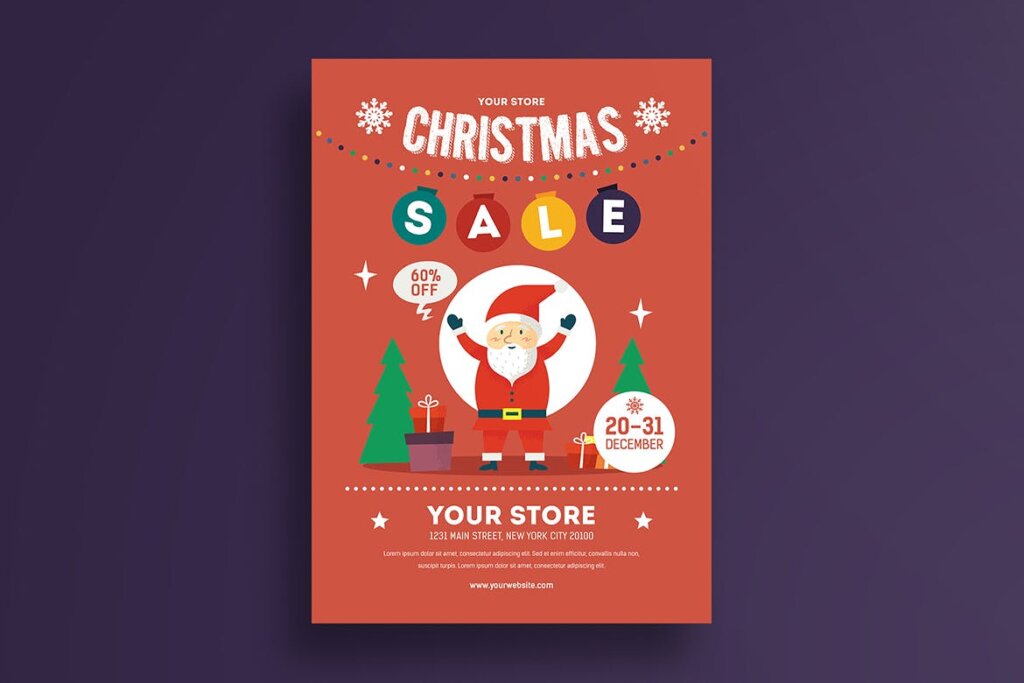 圣诞节场景插画文艺圣诞节促销海报模板素材下载Christmas Sale Flyer 8JWVBE插图1