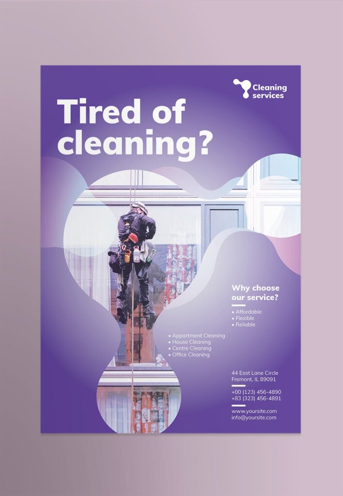 写字楼玻璃清洁服务招聘海报传单模版素材下载Cleaning Service Poster插图1
