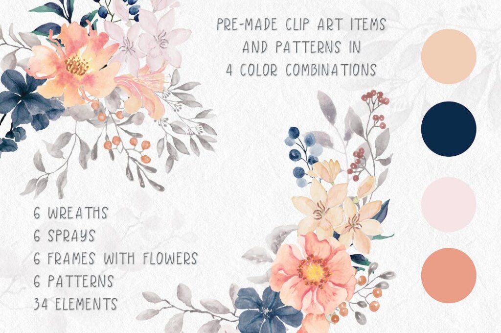 婚礼装饰图案花纹背景图案下载Coral Garden Watercolor Clip Art Collection插图1