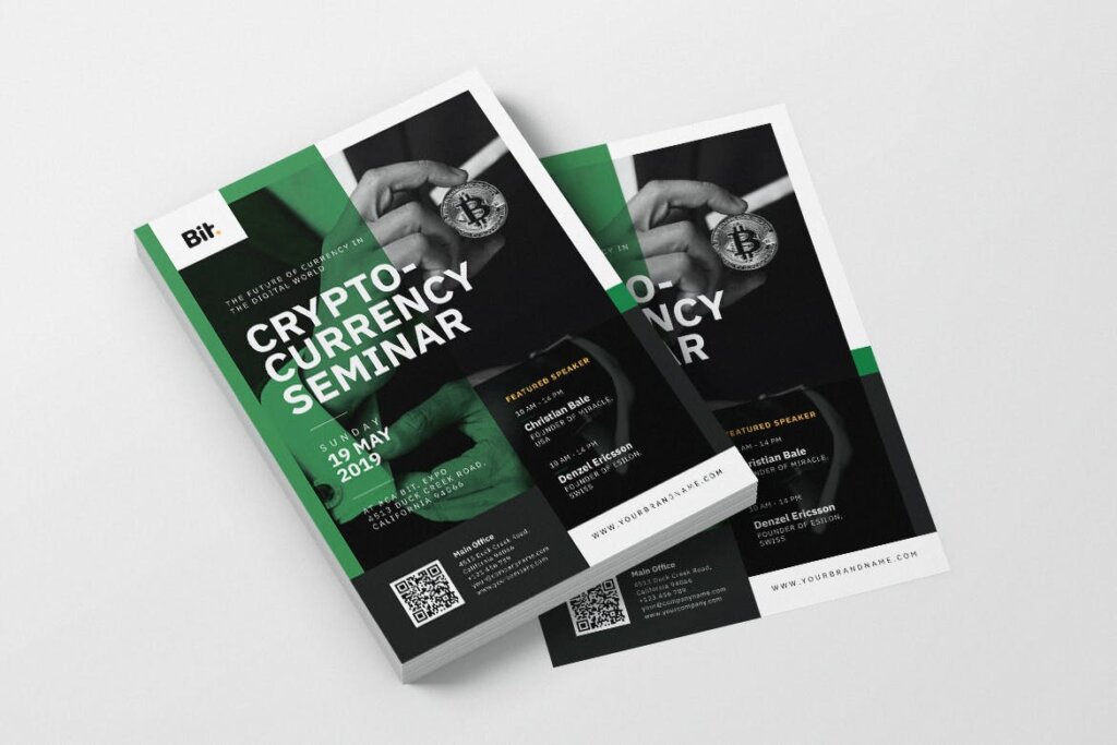 数字加密货币研讨会AI和PSD传单海报模板素材下载Crypto Currency Seminar AI and PSD Flyer Vol 1插图1