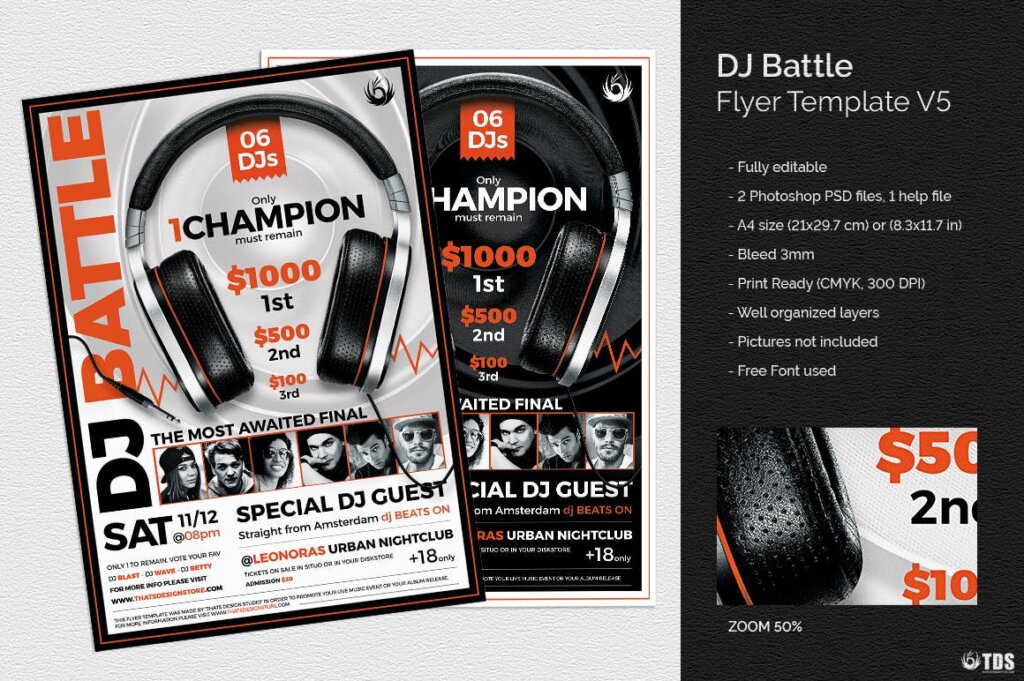 JD音乐海报传单模板素材DJ Battle Flyer Template V5插图1