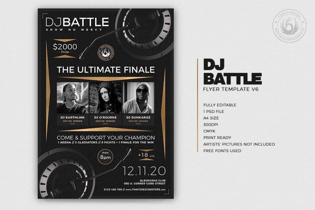 摇滚音乐海报传单模版素DJ Battle Flyer Template V6插图1