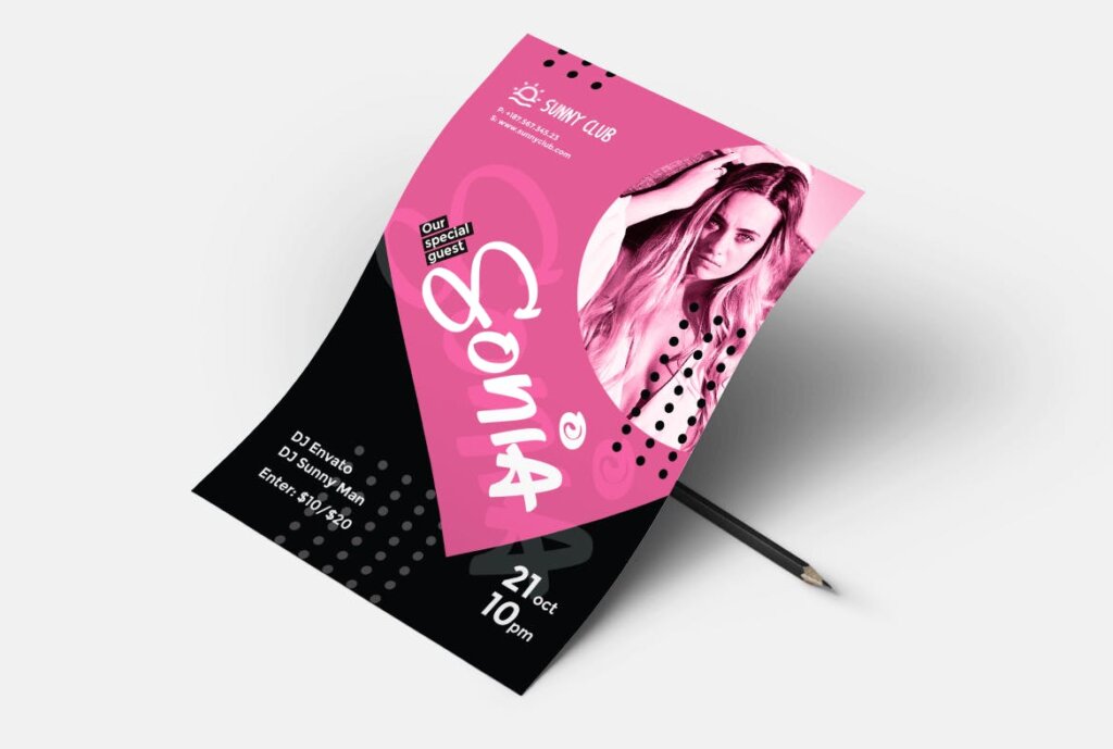 现代设计感摇滚舞蹈传单海报模板素材下载DJ Sonia Party Flyer Poster插图1