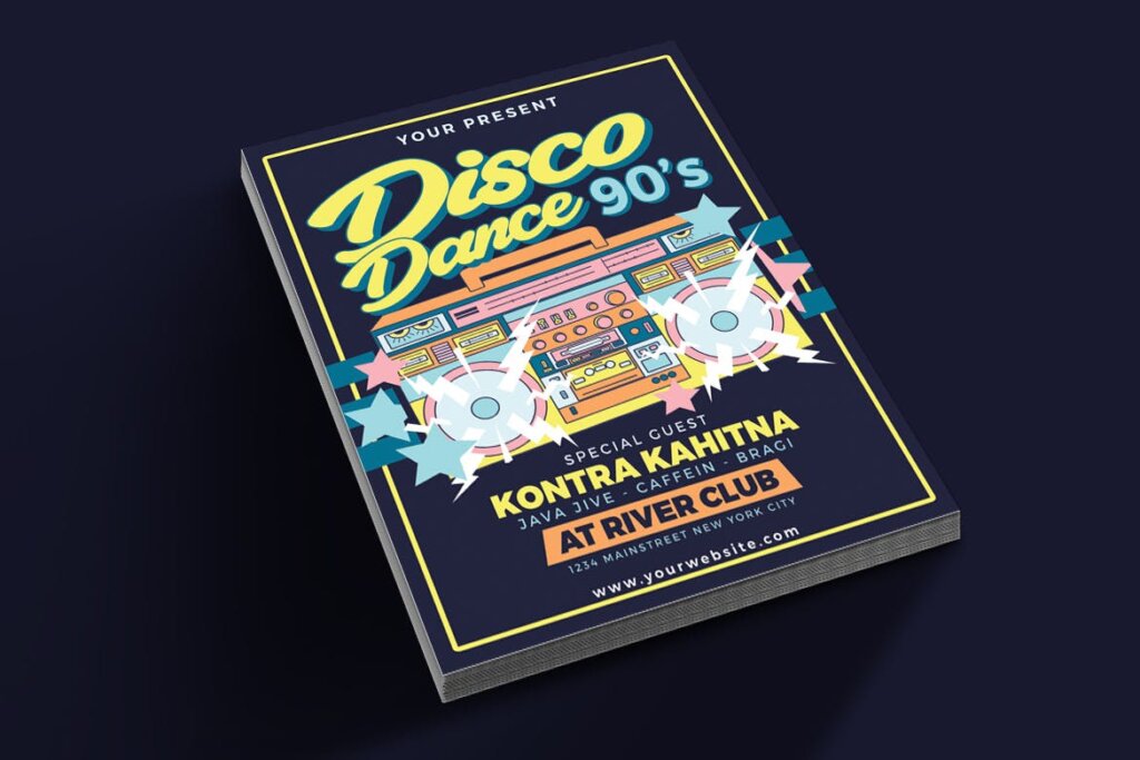 摇滚音乐海报传单模版素材下载Disco Dance 90’s Party插图1