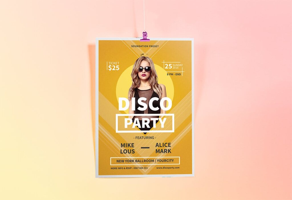 精致文艺迪斯科DJ舞曲海报传单模板素材Disco Party Flyer GLG9JE插图1