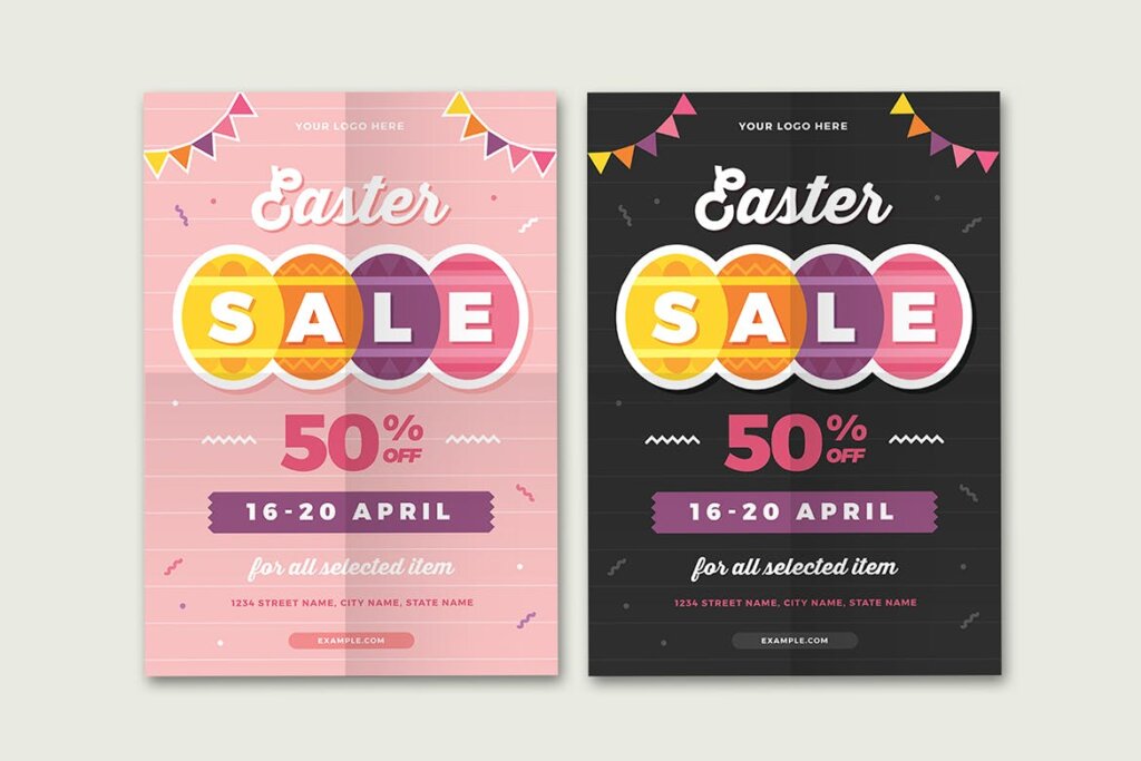 彩虹风格复活节的传单海报模板素材下载Easter Party Sale Flyer插图1