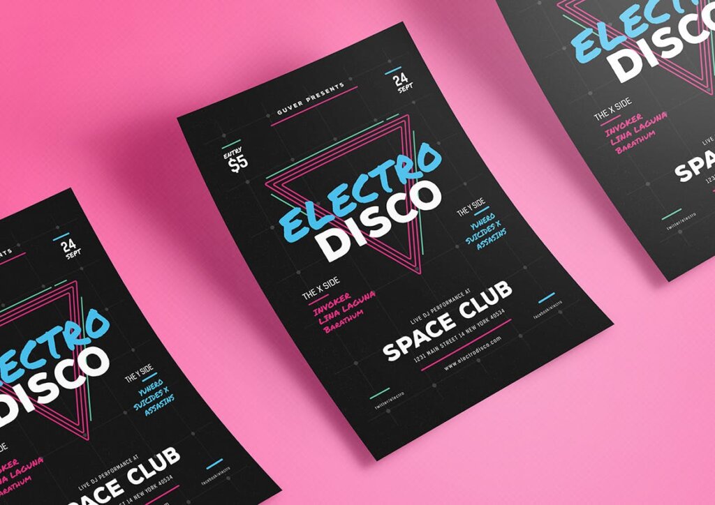 精致几何图案背景电子音乐摇滚传单海报模板生存爱Electro Disco Event Flyer插图1