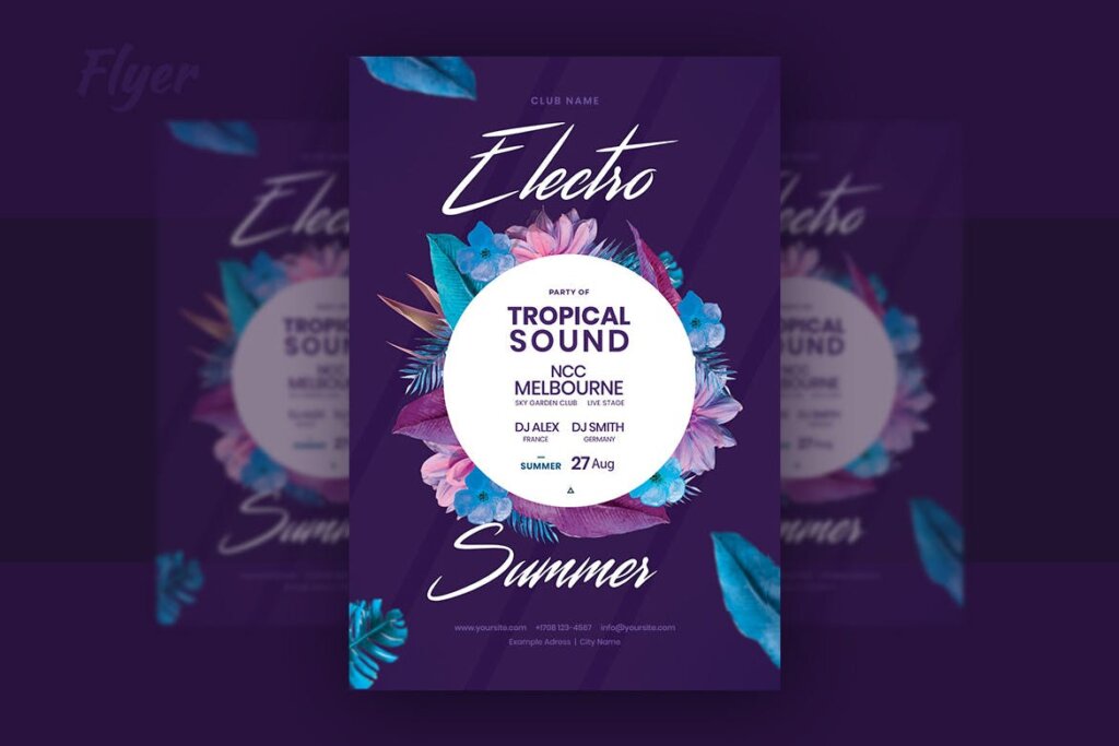 夏季活动派对海报传单海报模板素材Electro Summer Tropical Sound Flyer Template V4插图1
