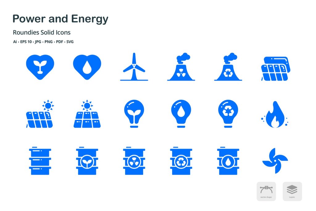 环保节能表示系列创意剪影图标源文件下载Energy and Power Roundies Solid Glyph Icons插图1