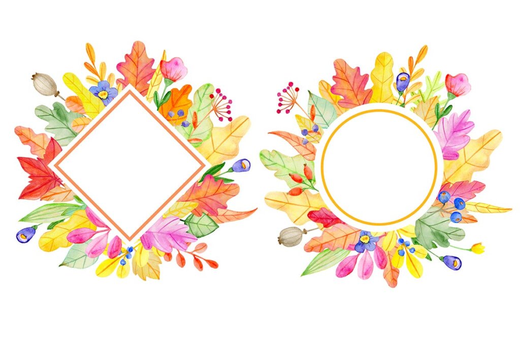 手绘水彩秋季花卉图形元素装饰图案纹理下载Fall Colors Watercolor Design Kit插图1