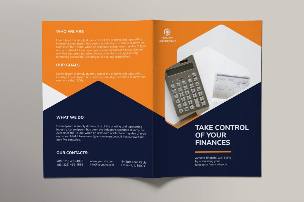 橙色折页传单海波模板素材下载Finance Consultant Brochure Bifold插图1