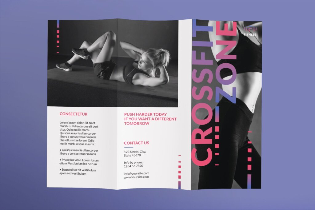 健身瑜伽行业折页招生宣传折页模板Fitness Studio Brochure Trifold插图1