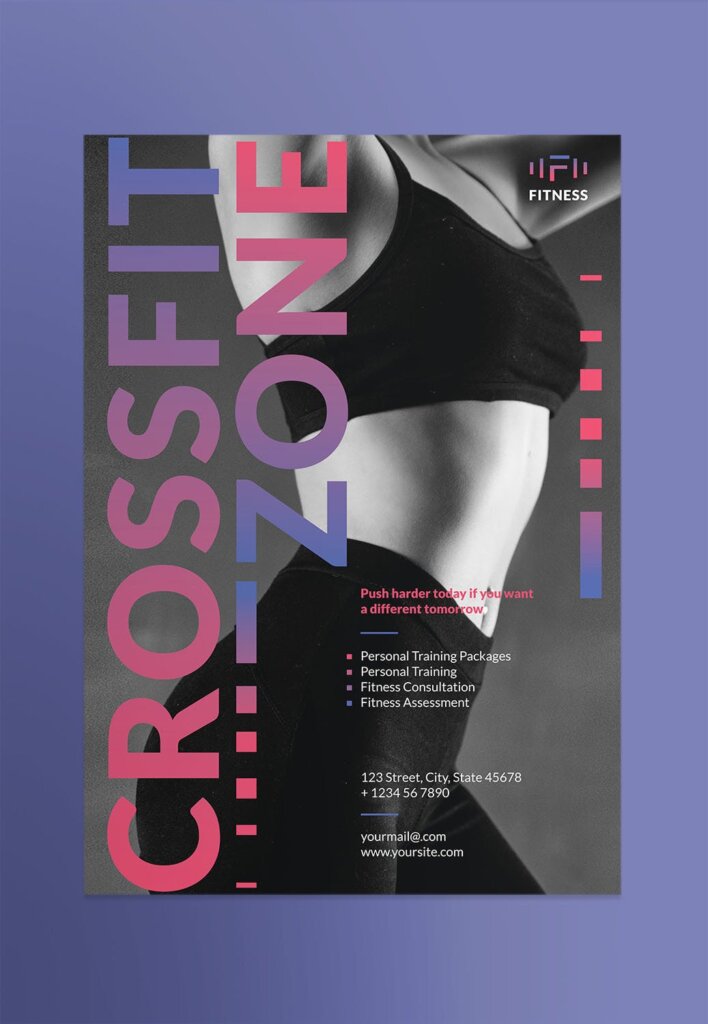 精致瑜伽健身海报传单模板素材下载Fitness Studio Poster Q3UR2LN插图1