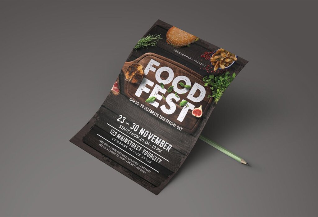 黑色主题风格美食餐饮品牌传单海报模板Food Fest Flyer HZ4B7Z插图1