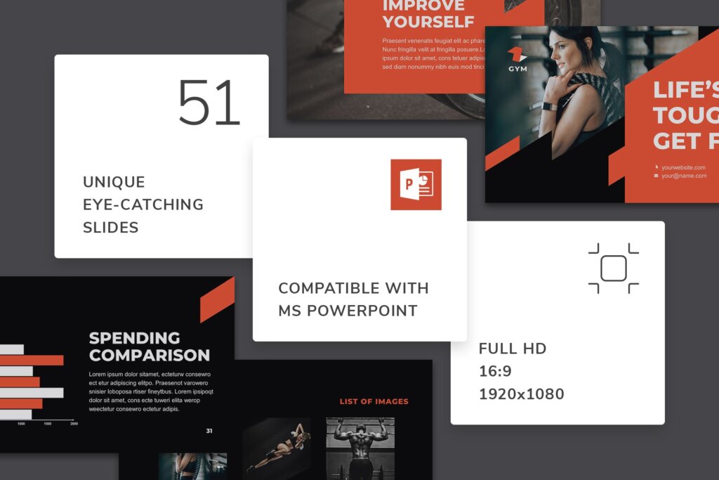 运动健身概念主题幻灯片宣讲模板素材Gym PowerPoint Presentation Template插图1