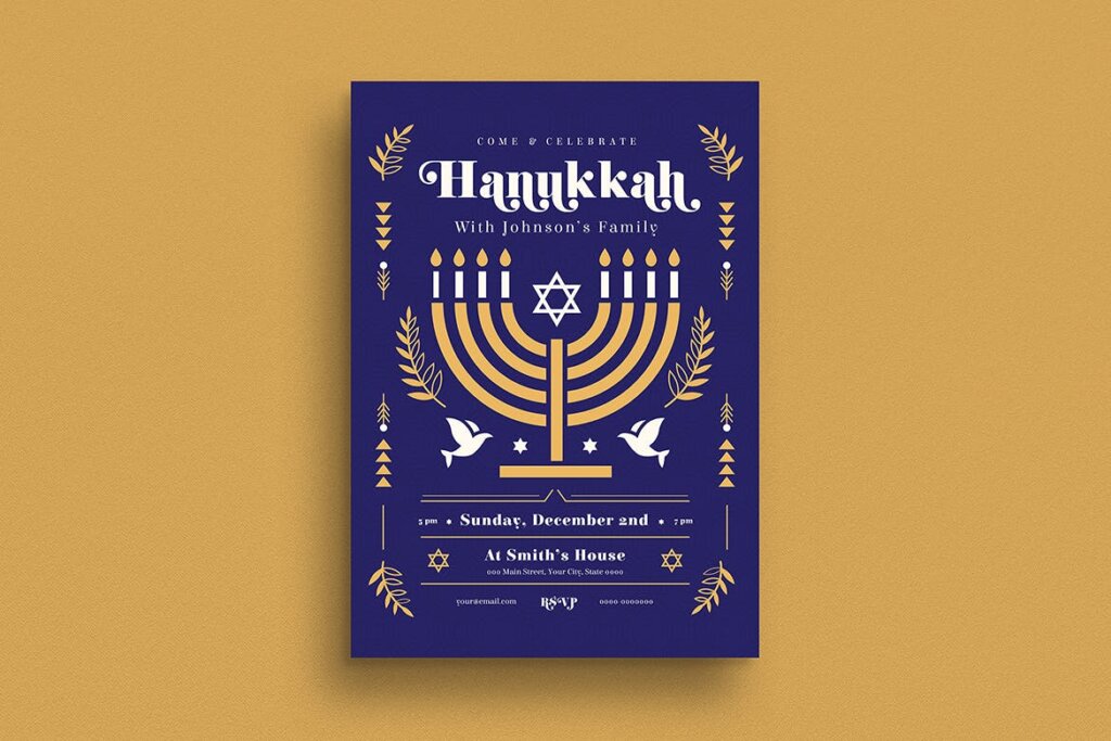 精致创意版式光明节宣传单海报模板素材Hanukkah Event Flyer插图1