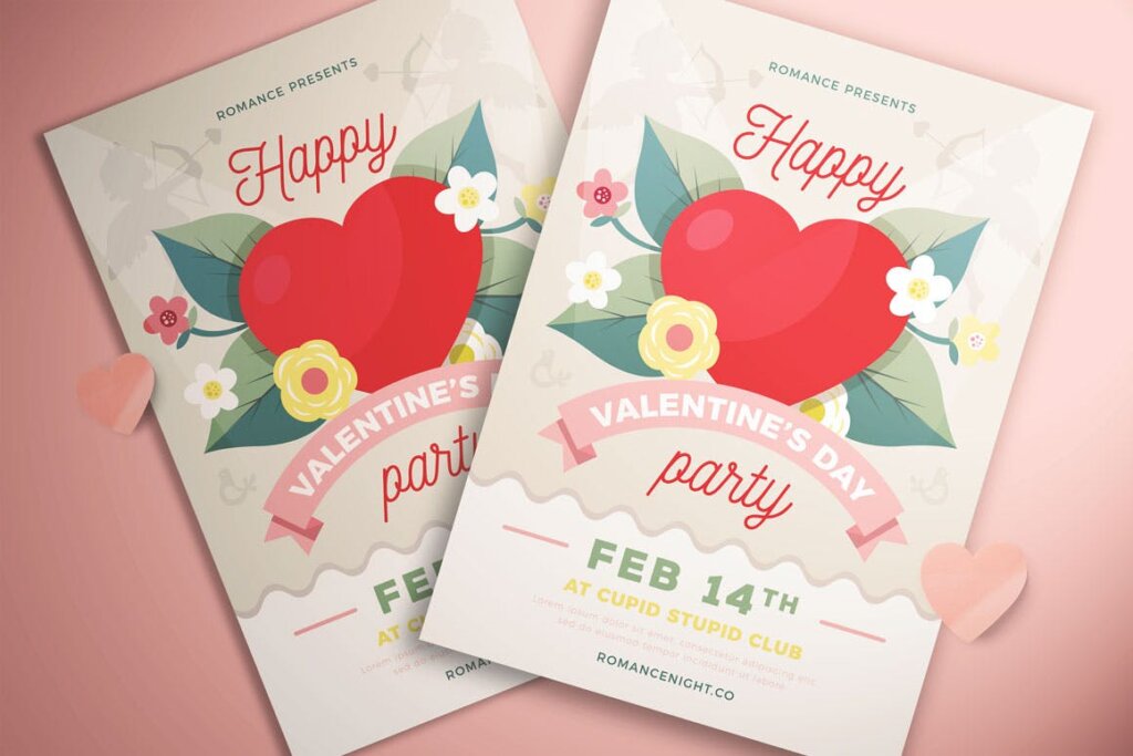 情人节快乐派对传单海报模版素材下载Happy Valentines Day Party Flyer插图1