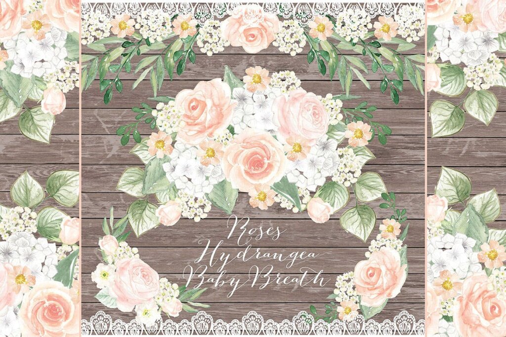 绣球花玫瑰图案创意设计素材下载Hydrangea roses design插图1