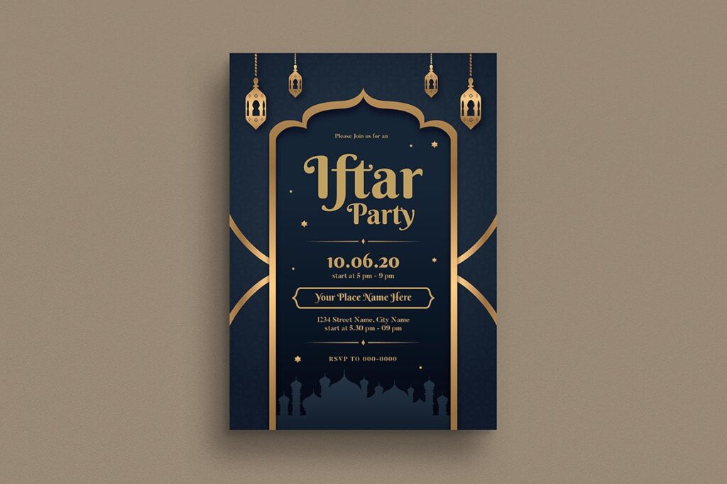 黑色祈祷佛教海报传单模版素材下载Iftar Party Invitation Flyer插图1