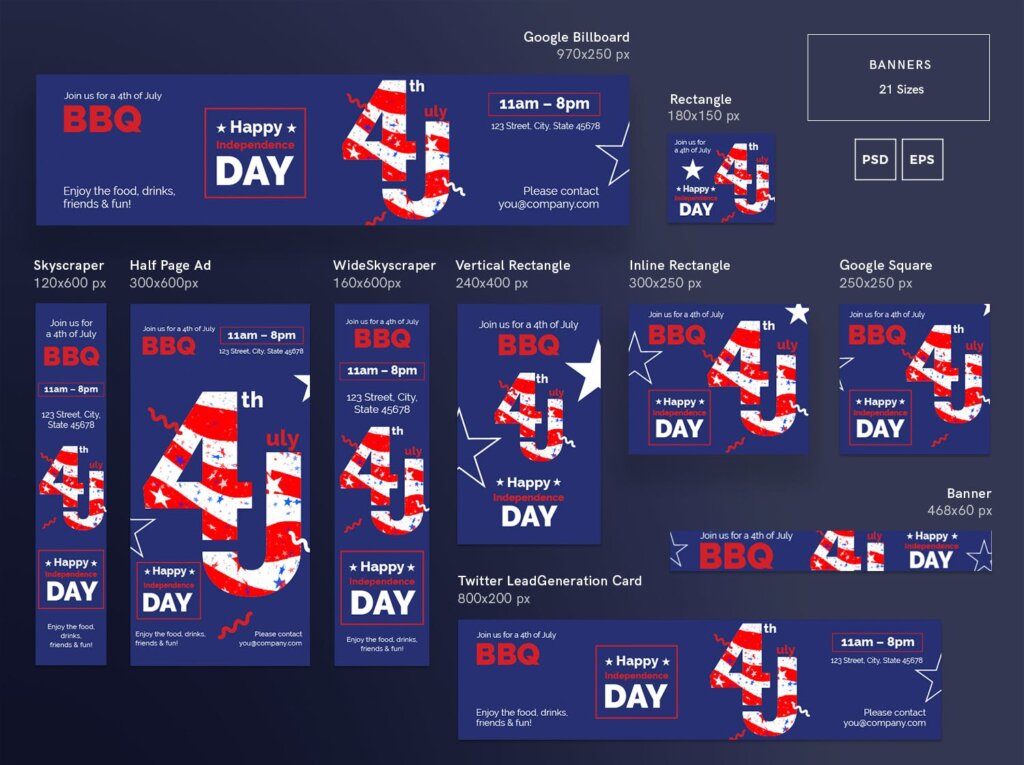 周年庆海报通用品牌宣传物料素材模板Independence Day Celebration Banner Pack Template插图1