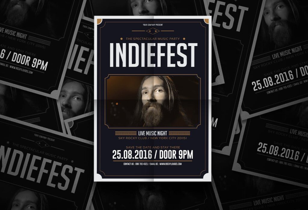 电影节音乐海报宣传单素材模板Indie Fest Music Flyer插图1
