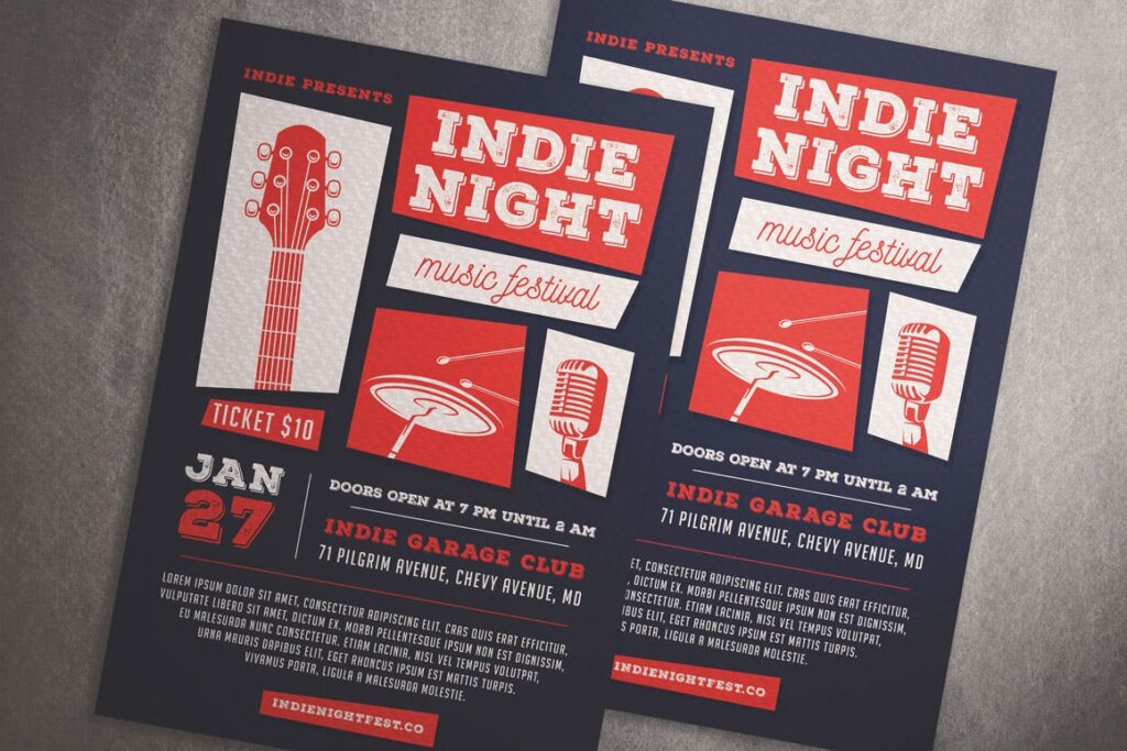 独立之夜音乐海报宣传演唱会节传单海报模板素材下载Indie Night Music Festival Flyer插图1