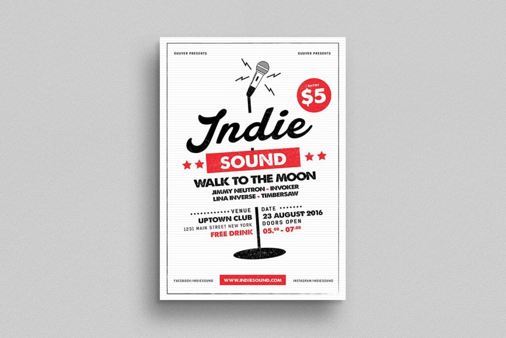 精致创意简约音乐演唱会传单海报模板素材Indie Sound Flyer插图1
